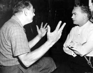 Fritz Lang directs Edward G. Robinson in Scarlet Street.